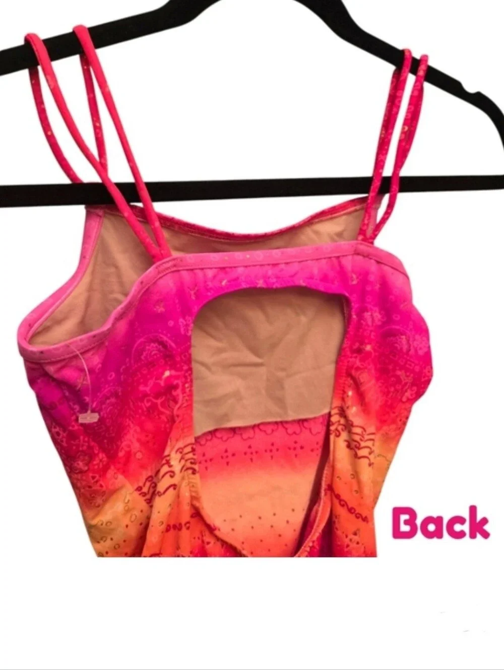 🧡 Bright Pink & Orange Shimmery One Piece Girls Swimsuit by Backflips (NWOT)